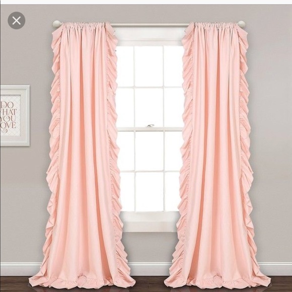 French linen all around ruffle curtains set, blush - Picture 1 of 2
